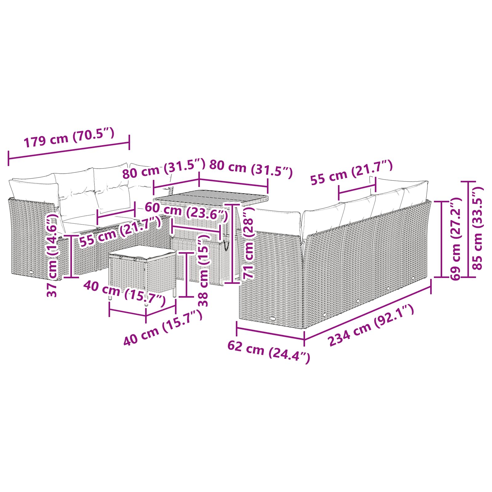 Tuinbankenset 10 pcs Zwart poly rattan is nu te koop bij PeponiXL, paradijselijk wonen!