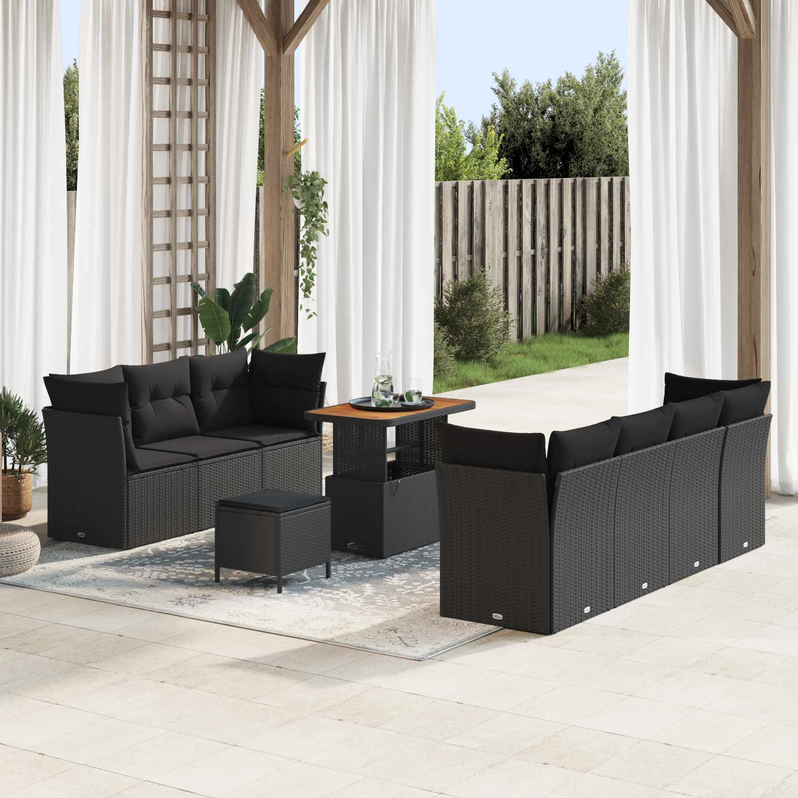 Tuinbankenset 10 pcs Zwart poly rattan is nu te koop bij PeponiXL, paradijselijk wonen!