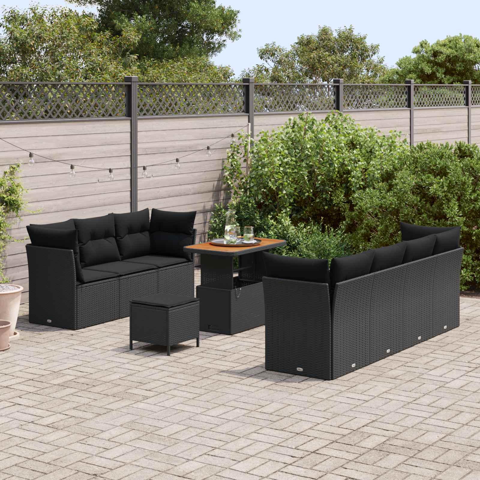 Tuinbankenset 10 pcs Zwart poly rattan is nu te koop bij PeponiXL, paradijselijk wonen!