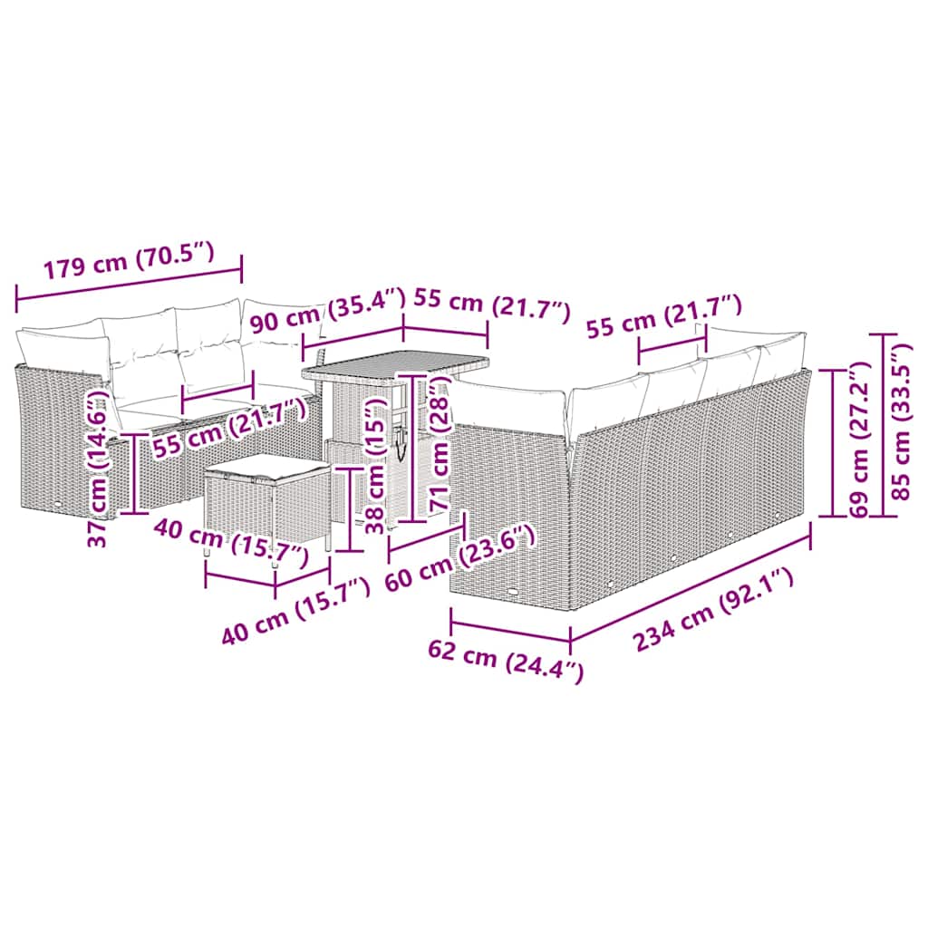 Tuinbankenset 10 pcs Beige poly rattan is nu te koop bij PeponiXL, paradijselijk wonen!