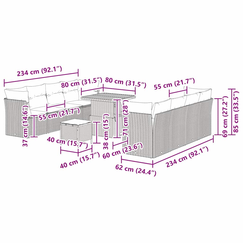Tuinbankenset 11 pcs Grijs poly rattan is nu te koop bij PeponiXL, paradijselijk wonen!