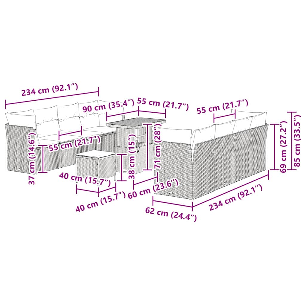 Tuinbankenset 11 pcs Grijs poly rattan is nu te koop bij PeponiXL, paradijselijk wonen!