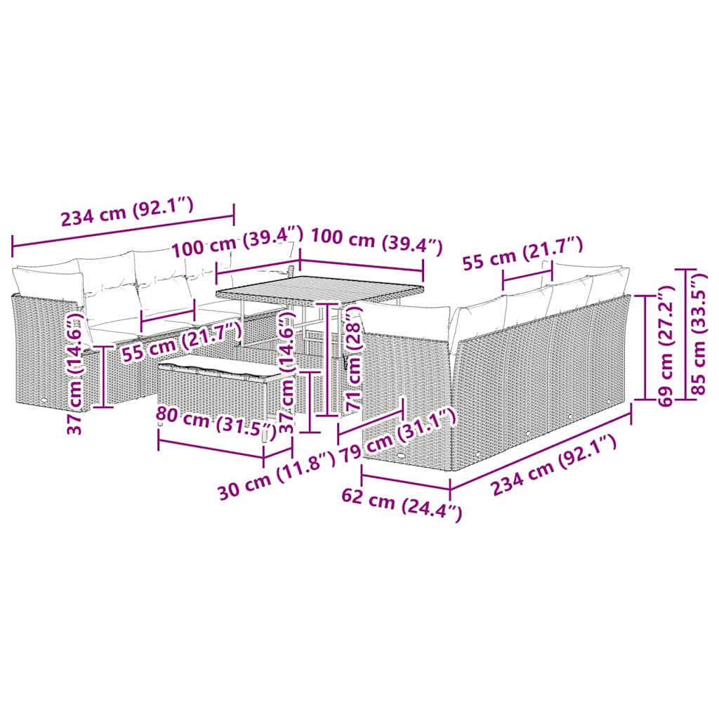 Tuinbankenset 11 pcs Beige poly rattan is nu te koop bij PeponiXL, paradijselijk wonen!