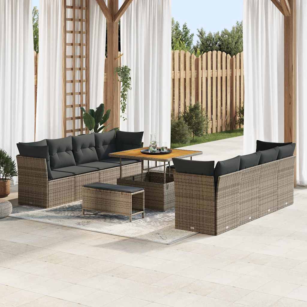 Tuinbankenset 11 pcs Grijs poly rattan is nu te koop bij PeponiXL, paradijselijk wonen!