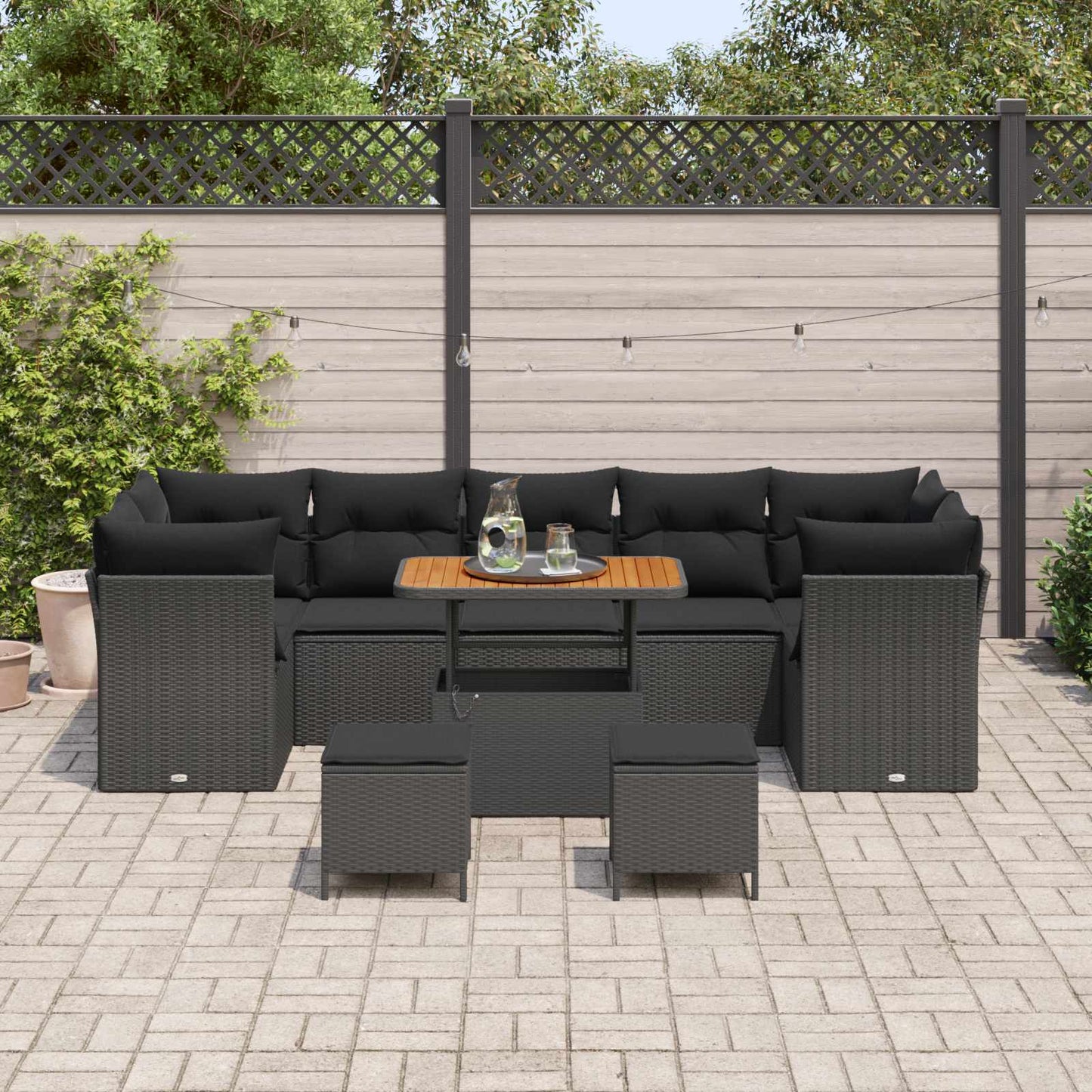 Tuinbankenset 10 pcs Zwart poly rattan is nu te koop bij PeponiXL, paradijselijk wonen!