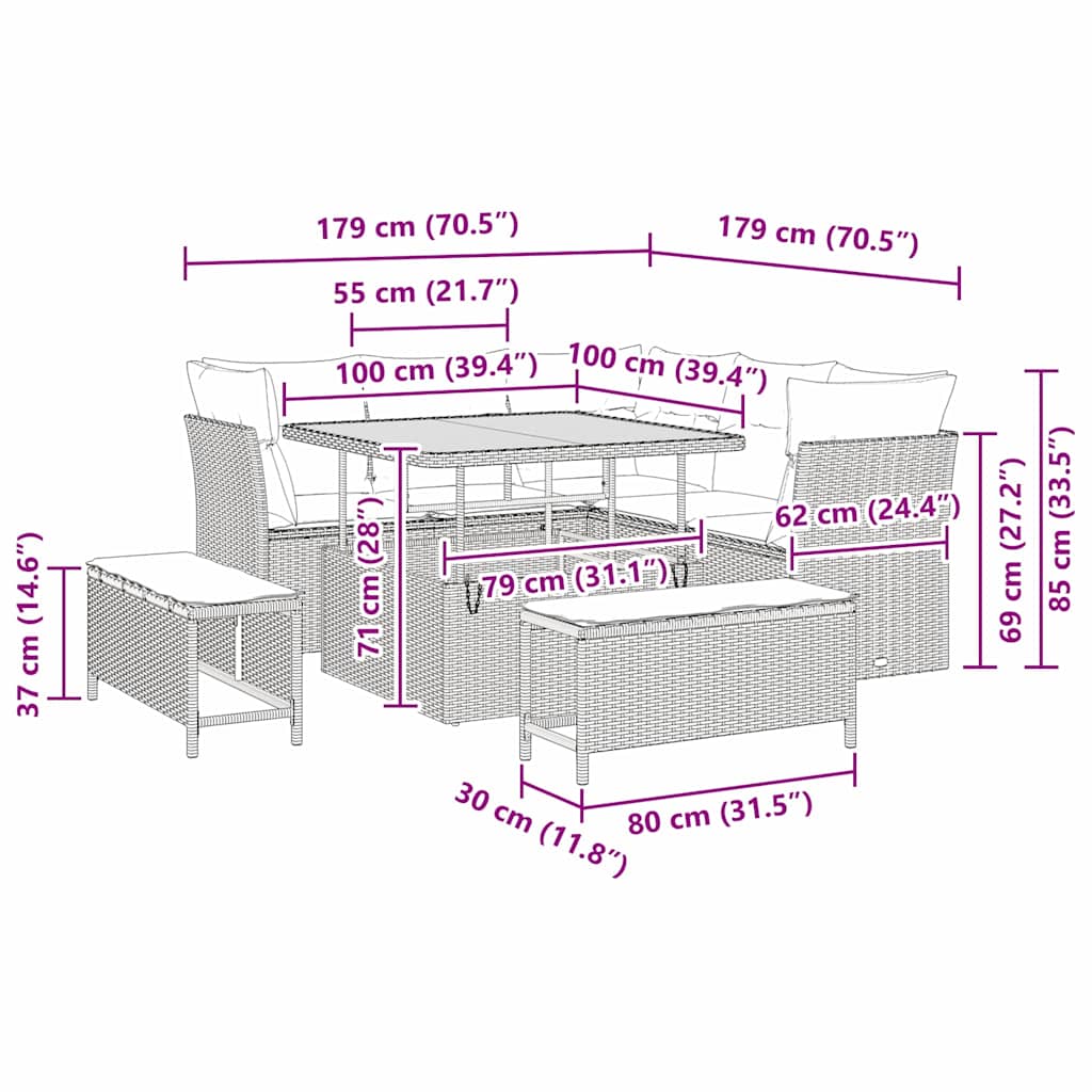 Tuinbankenset 8 pcs Grijs poly rattan is nu te koop bij PeponiXL, paradijselijk wonen!