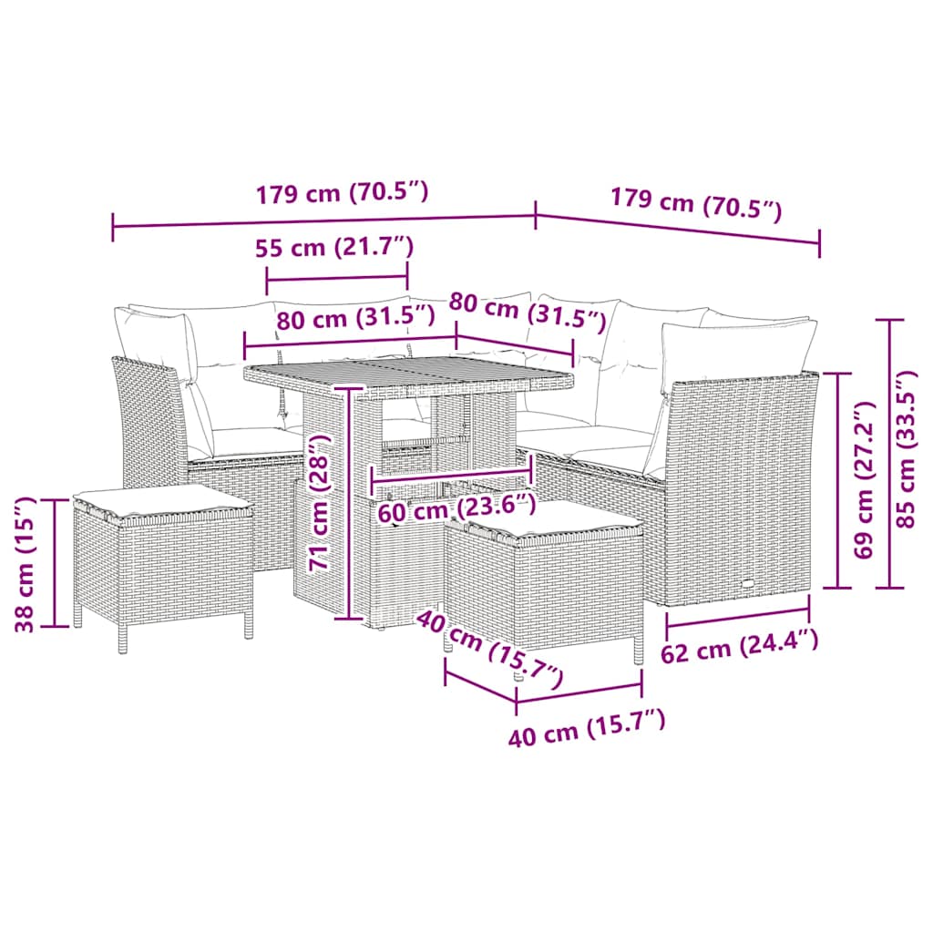 Tuinbankenset 8 pcs Beige poly rattan is nu te koop bij PeponiXL, paradijselijk wonen!