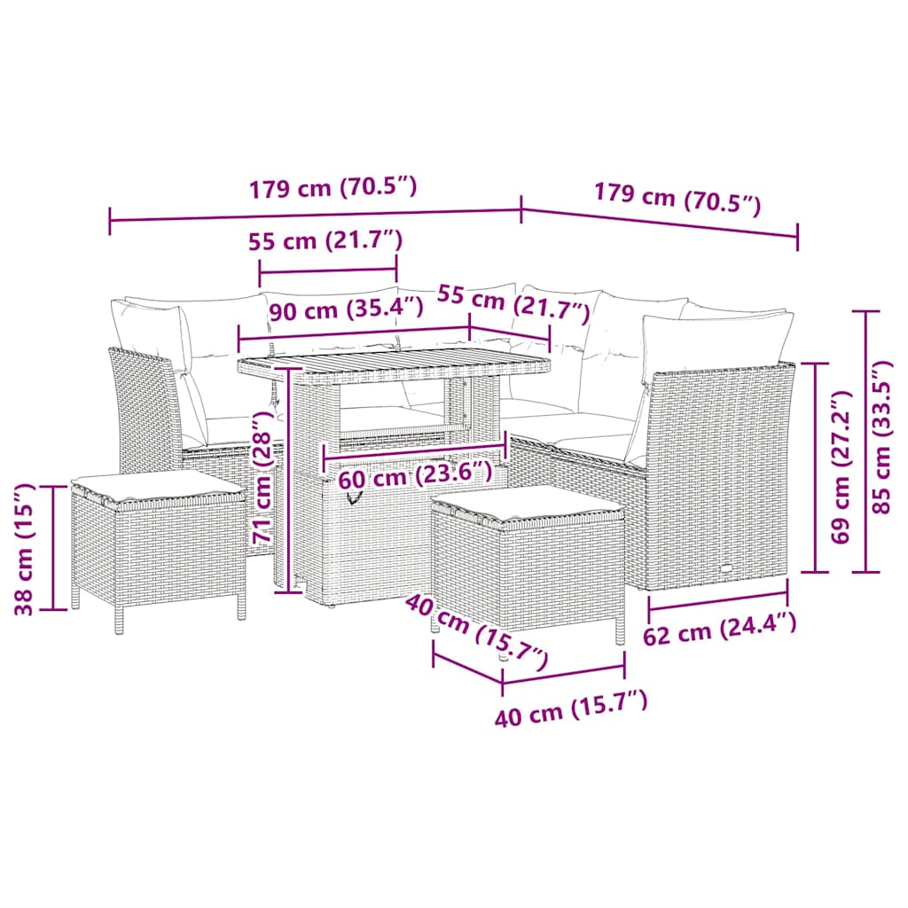 Tuinbankenset 8 pcs Beige poly rattan is nu te koop bij PeponiXL, paradijselijk wonen!