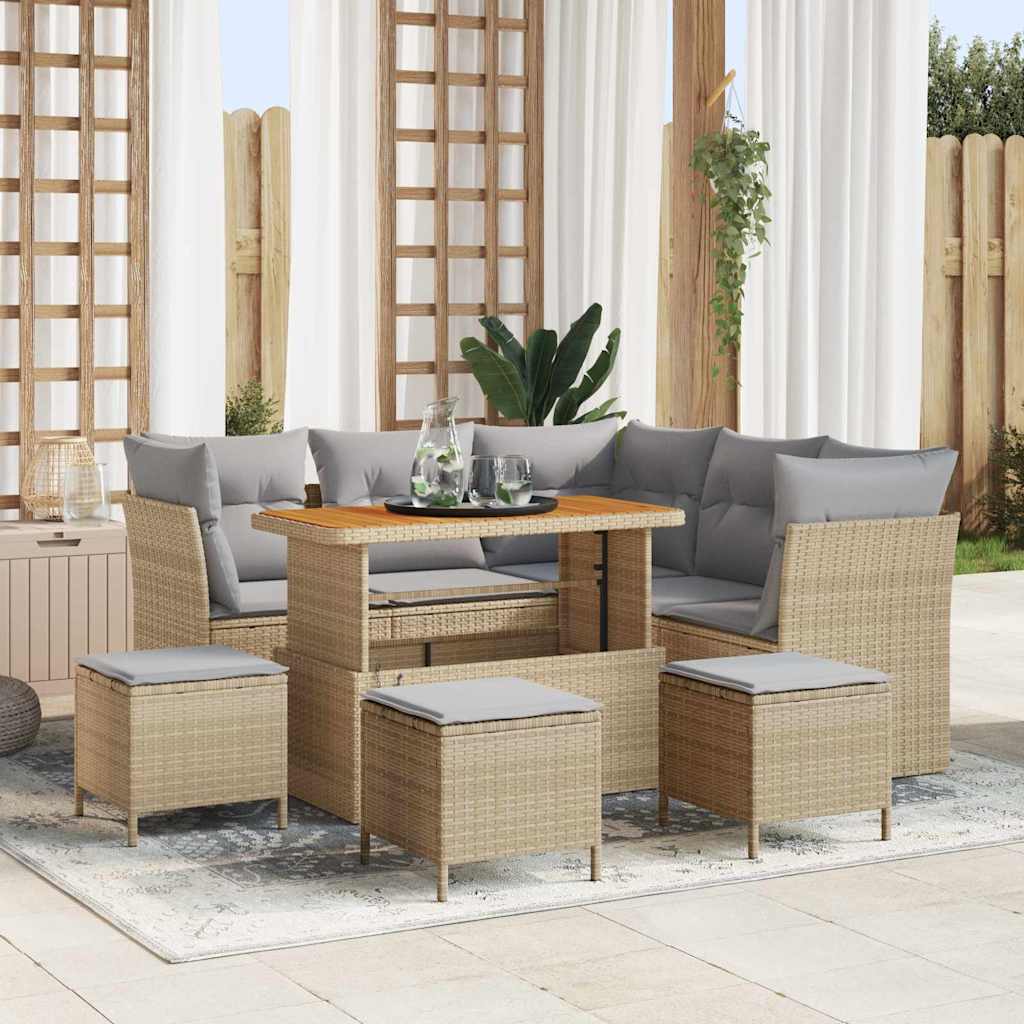Tuinbankenset 9 pcs Beige poly rattan is nu te koop bij PeponiXL, paradijselijk wonen!