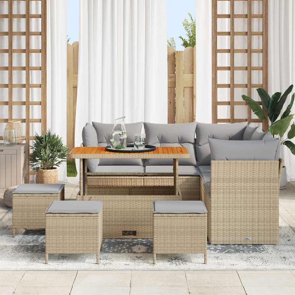 Tuinbankenset 9 pcs Beige poly rattan is nu te koop bij PeponiXL, paradijselijk wonen!