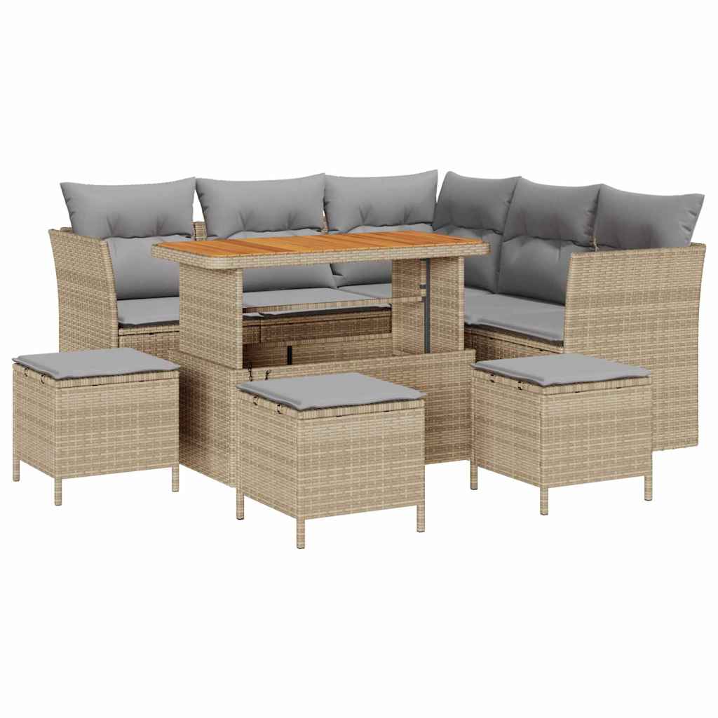 Tuinbankenset 9 pcs Beige poly rattan is nu te koop bij PeponiXL, paradijselijk wonen!
