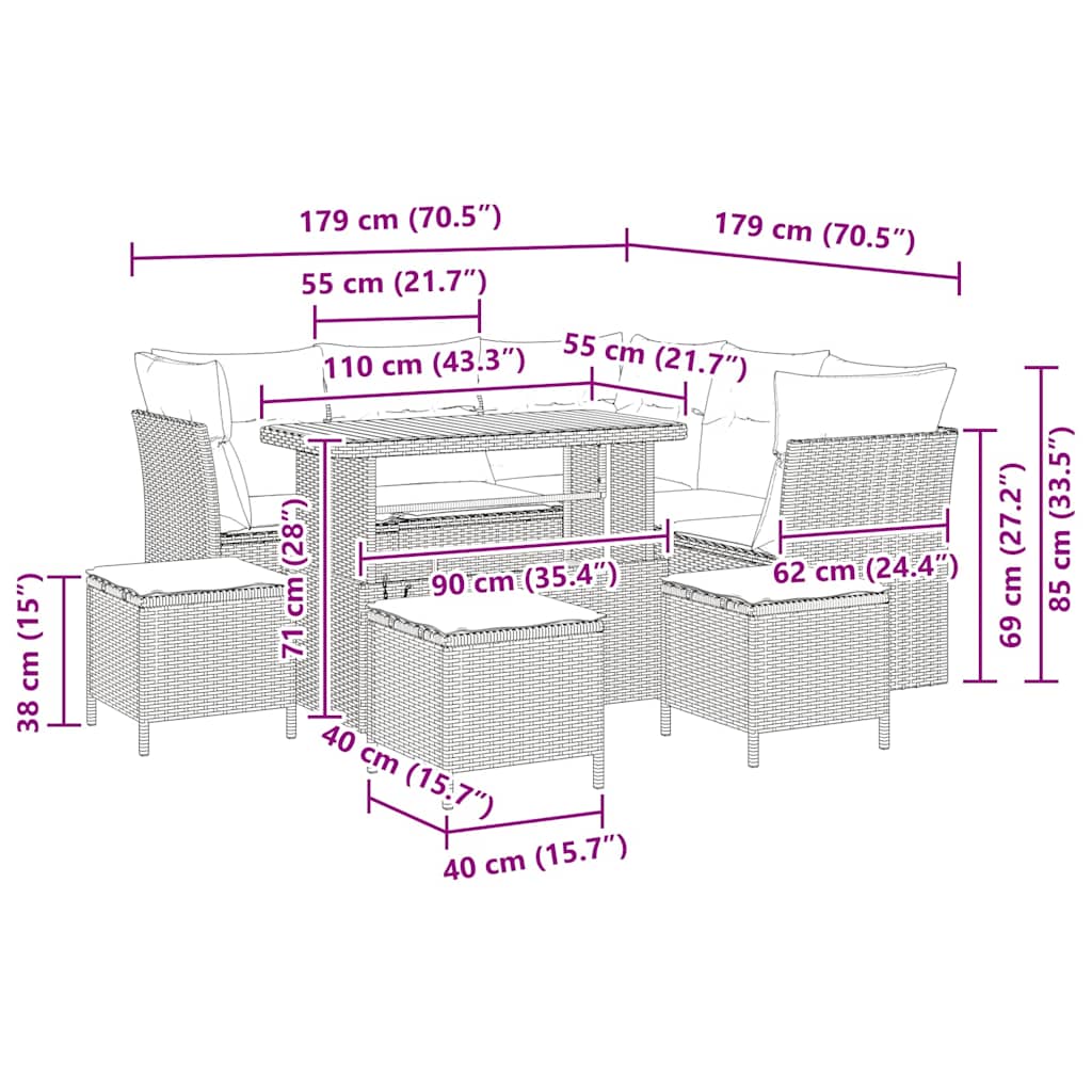 Tuinbankenset 9 pcs Beige poly rattan is nu te koop bij PeponiXL, paradijselijk wonen!