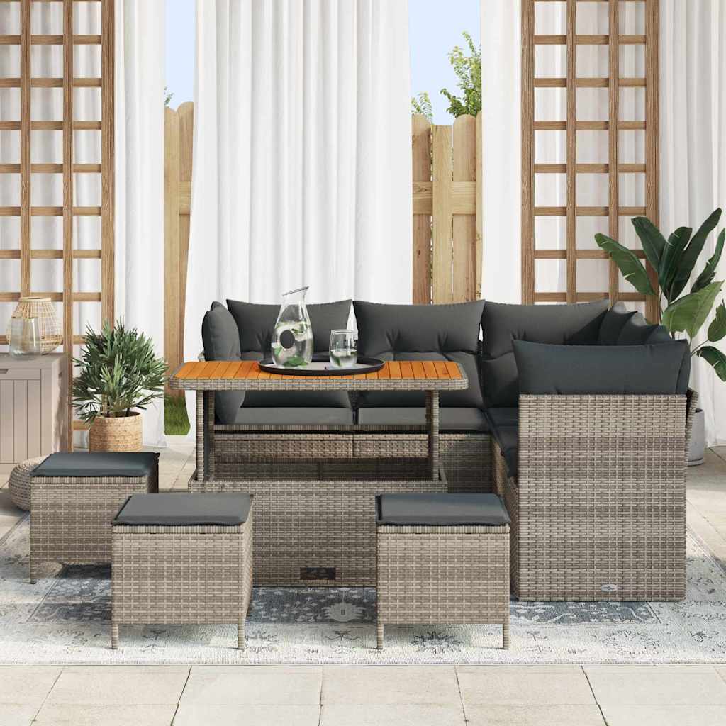Tuinbankenset 9 pcs Grijs poly rattan is nu te koop bij PeponiXL, paradijselijk wonen!
