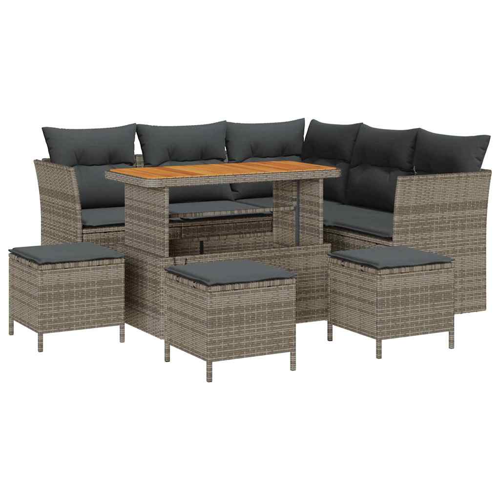 Tuinbankenset 9 pcs Grijs poly rattan is nu te koop bij PeponiXL, paradijselijk wonen!