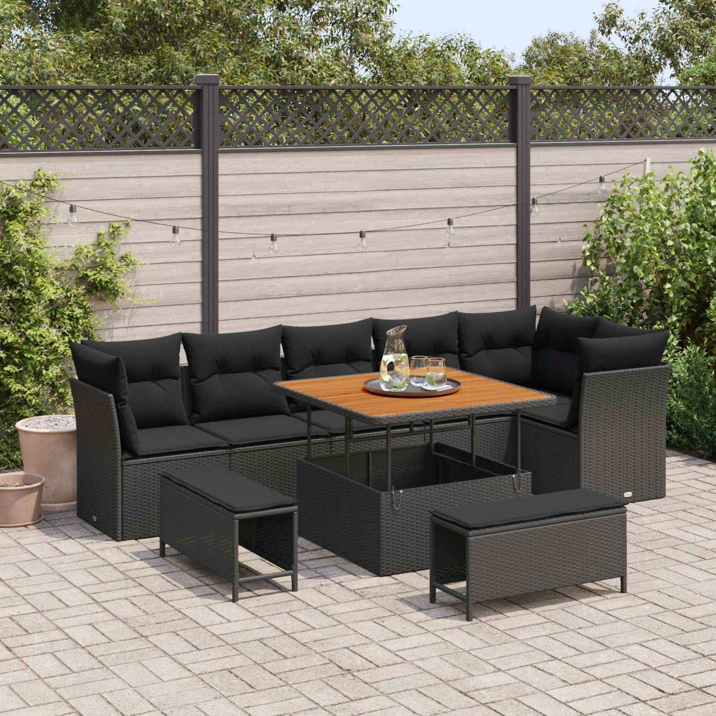 Tuinbankenset 9 pcs Zwart poly rattan is nu te koop bij PeponiXL, paradijselijk wonen!