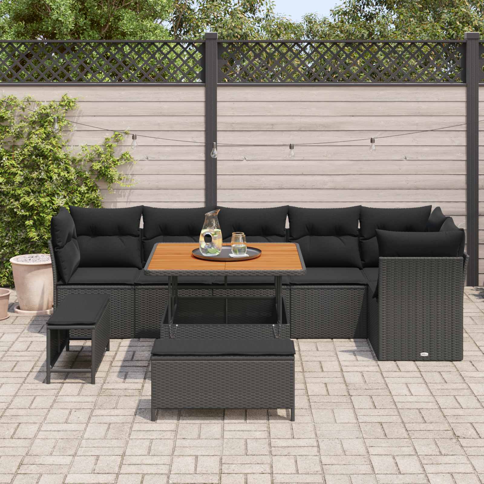Tuinbankenset 9 pcs Zwart poly rattan is nu te koop bij PeponiXL, paradijselijk wonen!