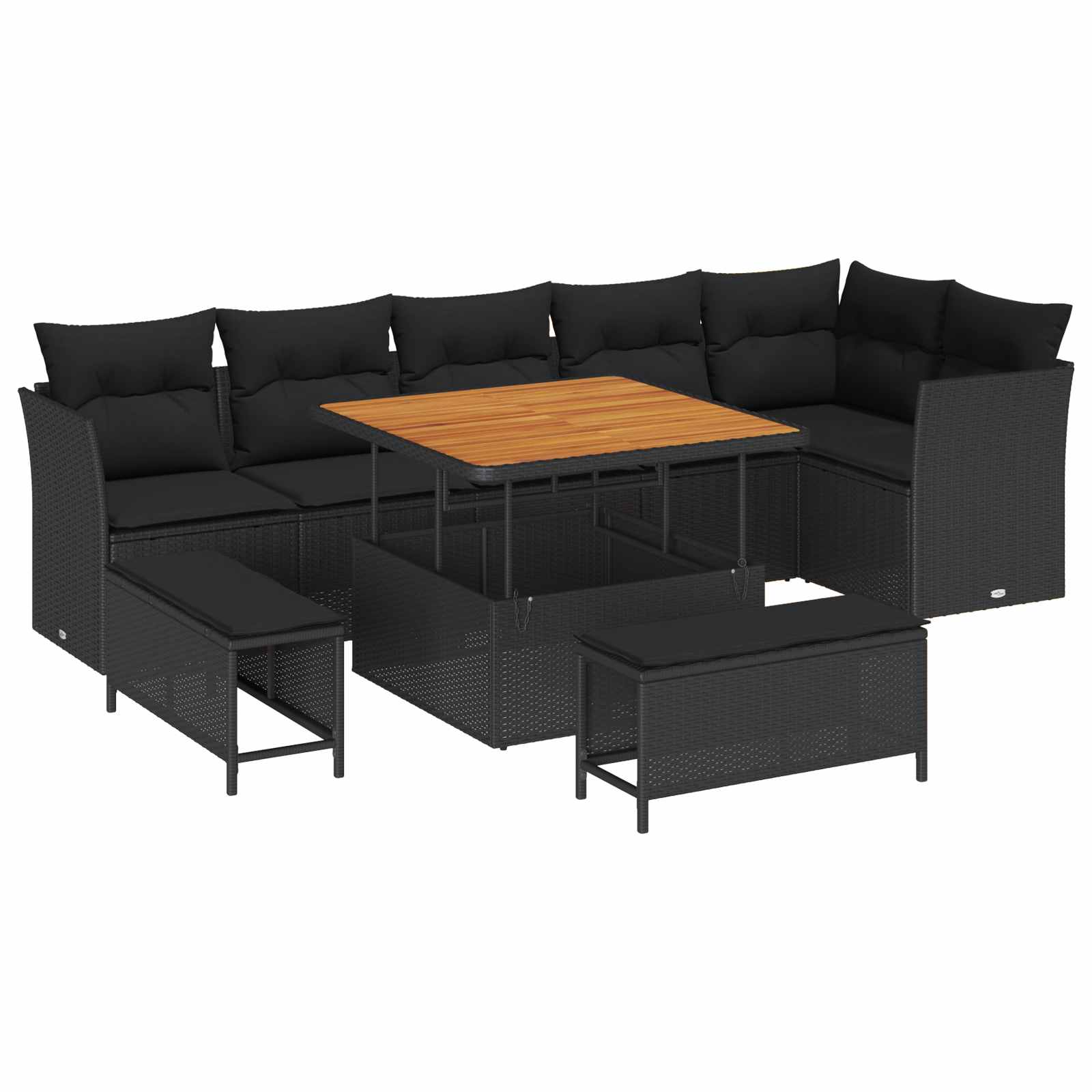 Tuinbankenset 9 pcs Zwart poly rattan is nu te koop bij PeponiXL, paradijselijk wonen!