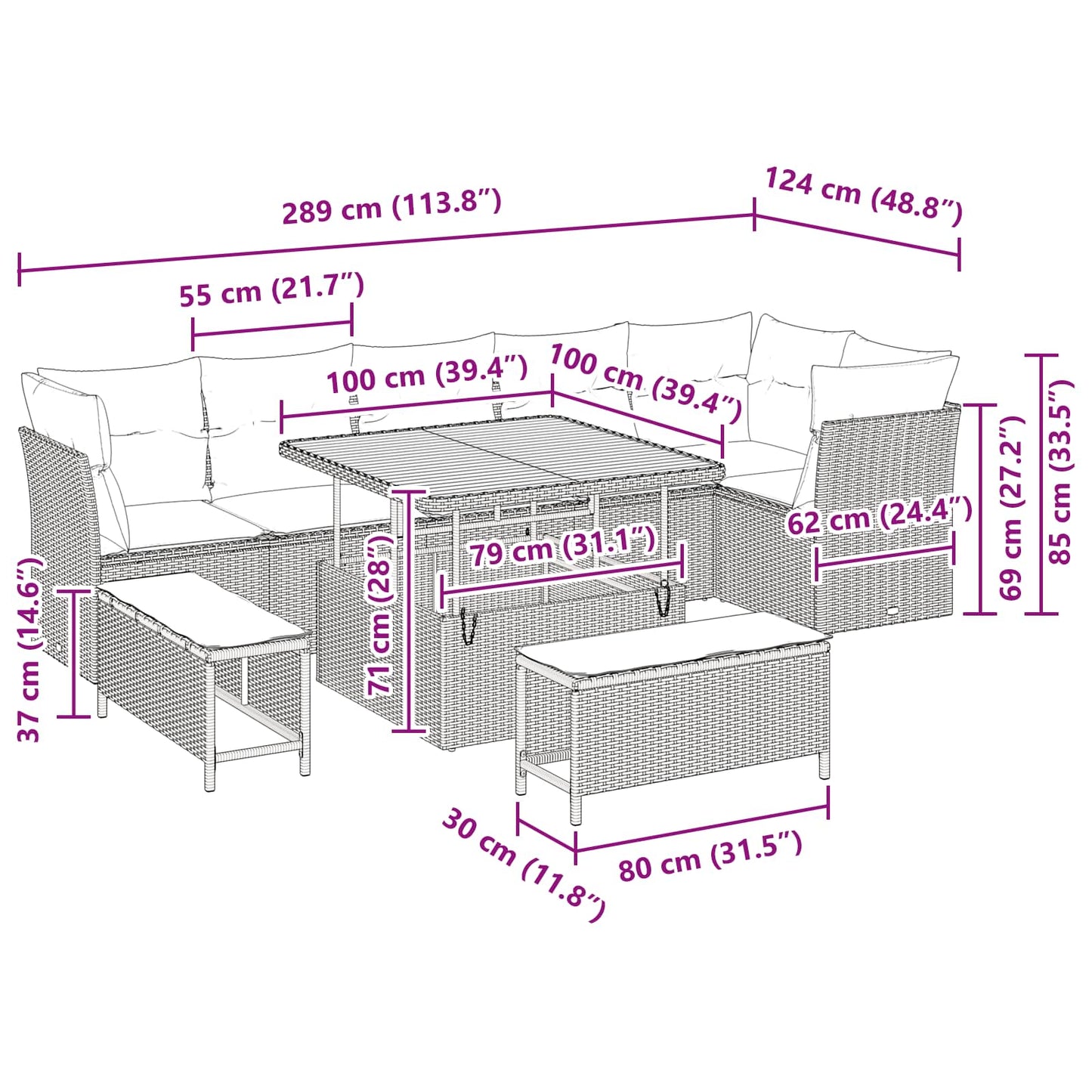 Tuinbankenset 9 pcs Zwart poly rattan is nu te koop bij PeponiXL, paradijselijk wonen!