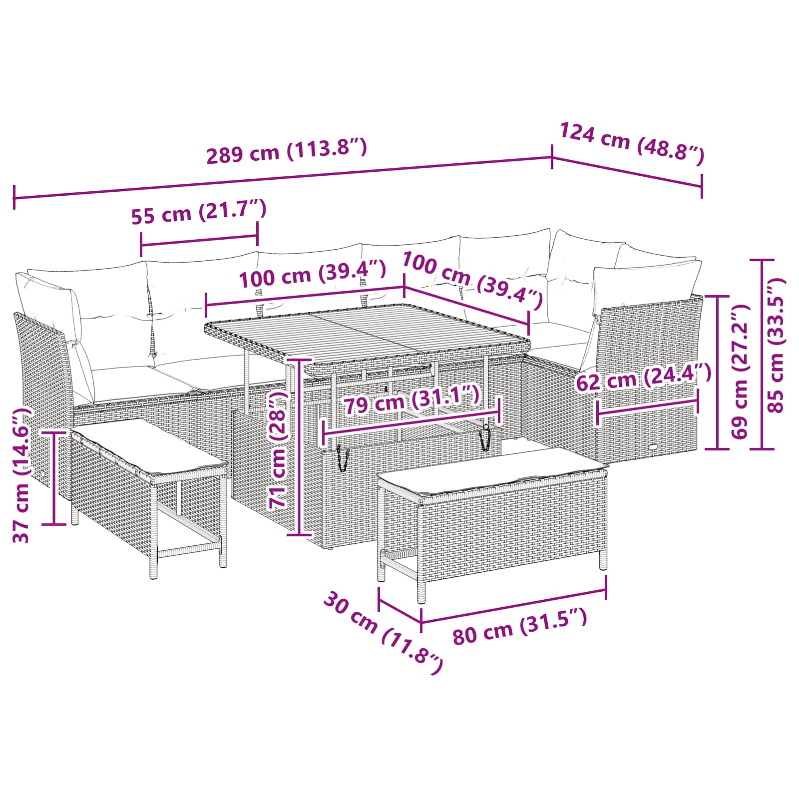 Tuinbankenset 9 pcs Zwart poly rattan is nu te koop bij PeponiXL, paradijselijk wonen!