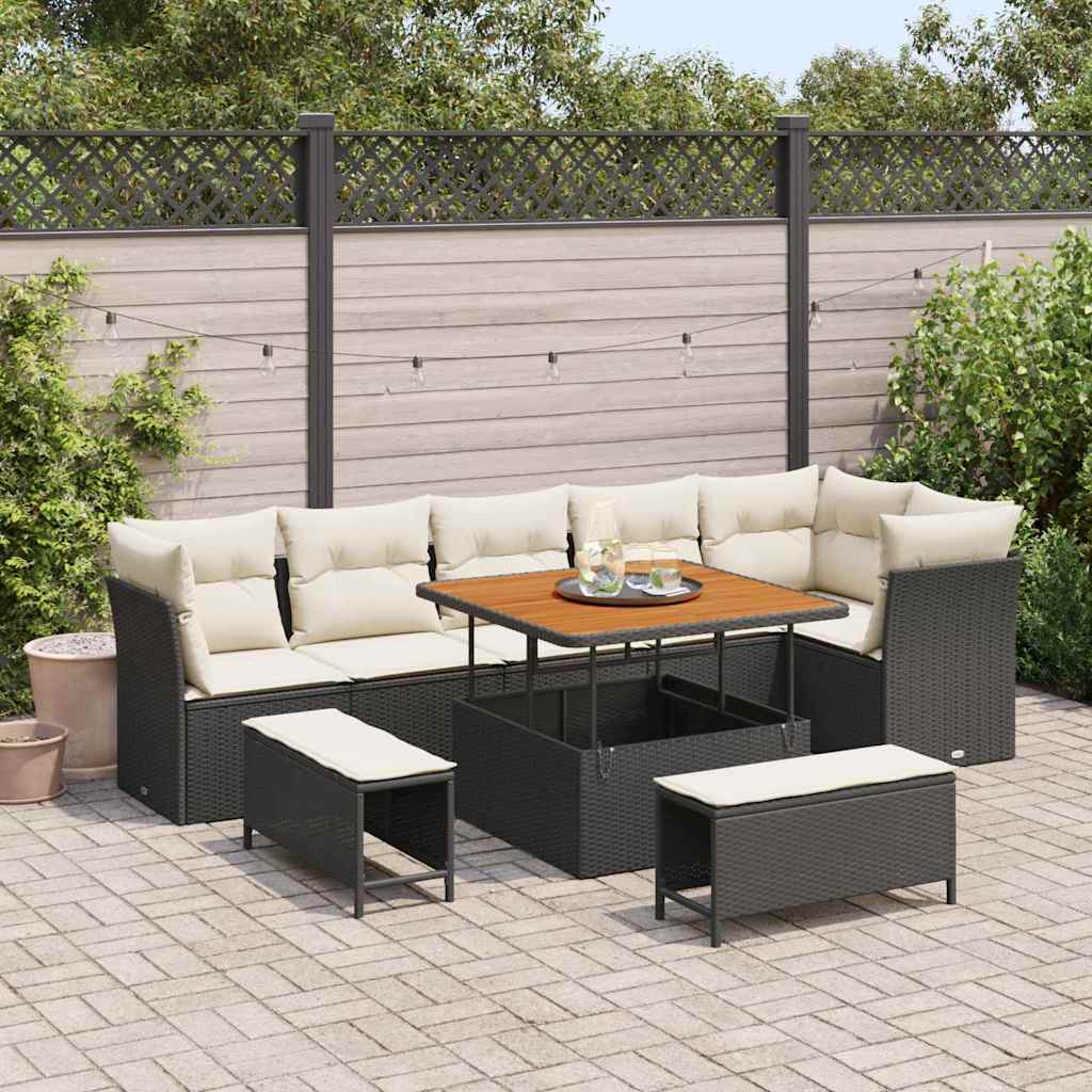 Tuinbankenset 9 pcs Zwart poly rattan is nu te koop bij PeponiXL, paradijselijk wonen!
