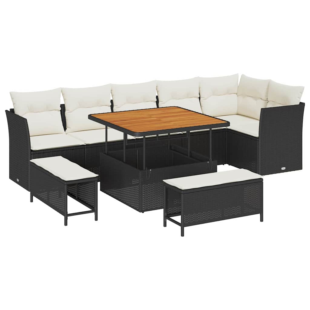 Tuinbankenset 9 pcs Zwart poly rattan is nu te koop bij PeponiXL, paradijselijk wonen!