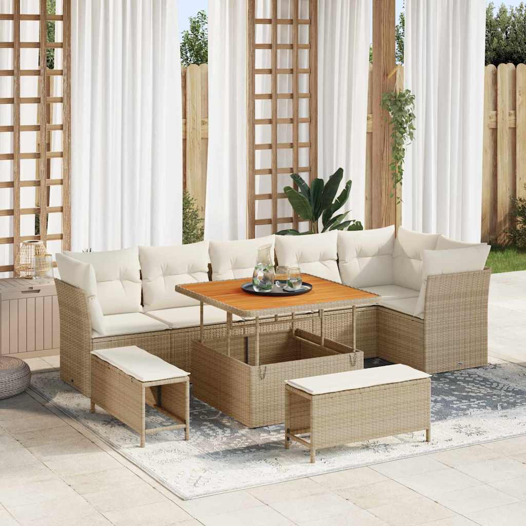 Tuinbankenset 9 pcs Beige poly rattan is nu te koop bij PeponiXL, paradijselijk wonen!