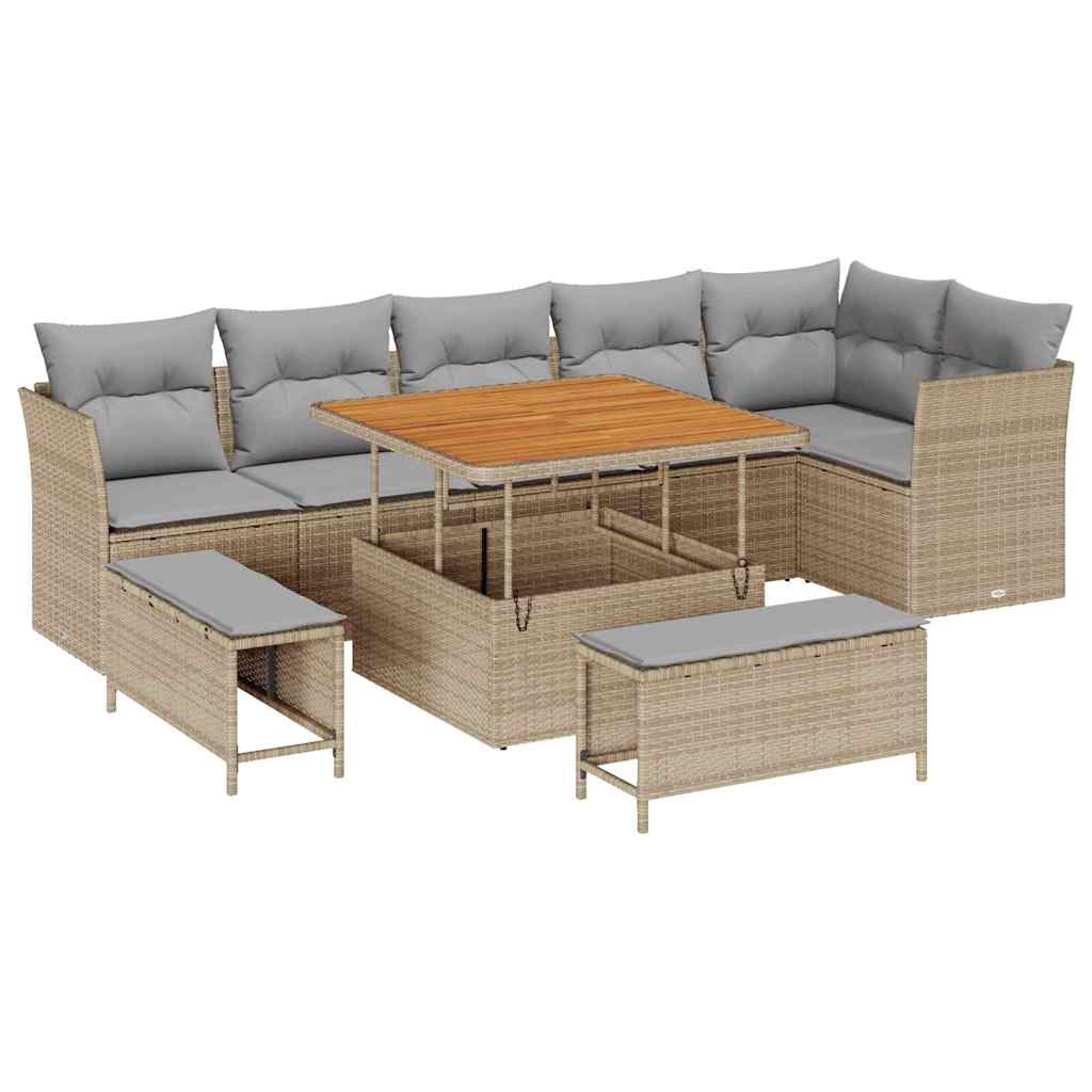 Tuinbankenset 9 pcs Beige poly rattan is nu te koop bij PeponiXL, paradijselijk wonen!