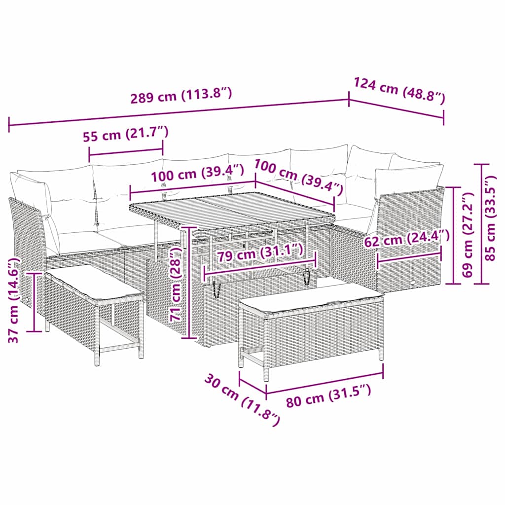 Tuinbankenset 9 pcs Grijs poly rattan is nu te koop bij PeponiXL, paradijselijk wonen!