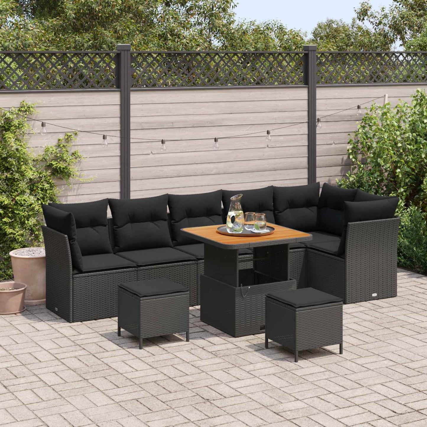 Tuinbankenset 9 pcs Zwart poly rattan is nu te koop bij PeponiXL, paradijselijk wonen!