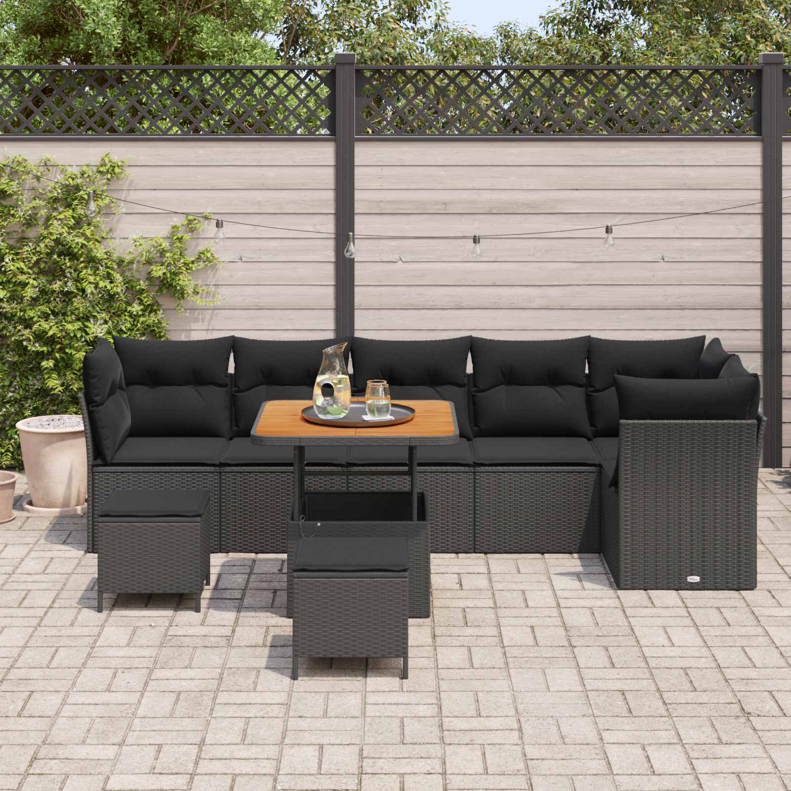 Tuinbankenset 9 pcs Zwart poly rattan is nu te koop bij PeponiXL, paradijselijk wonen!
