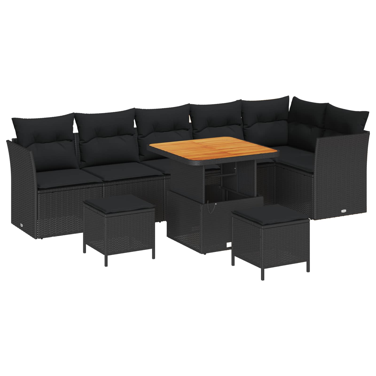 Tuinbankenset 9 pcs Zwart poly rattan is nu te koop bij PeponiXL, paradijselijk wonen!