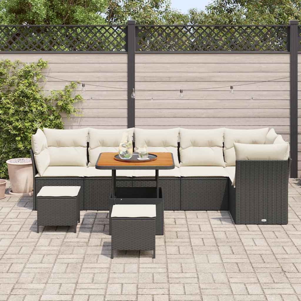 Tuinbankenset 9 pcs Zwart poly rattan is nu te koop bij PeponiXL, paradijselijk wonen!