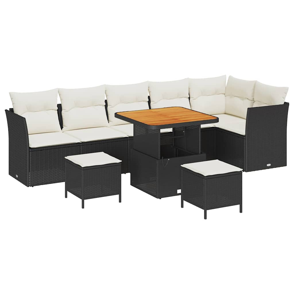 Tuinbankenset 9 pcs Zwart poly rattan is nu te koop bij PeponiXL, paradijselijk wonen!
