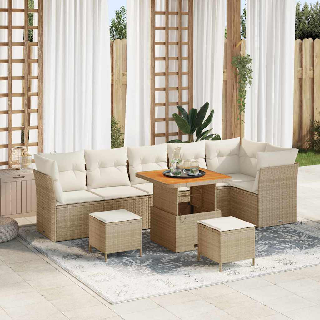 Tuinbankenset 9 pcs Beige poly rattan is nu te koop bij PeponiXL, paradijselijk wonen!