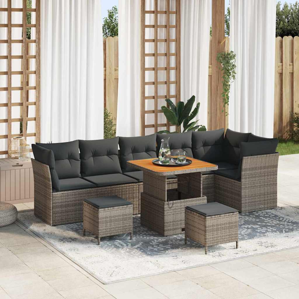 Tuinbankenset 9 pcs Grijs poly rattan is nu te koop bij PeponiXL, paradijselijk wonen!