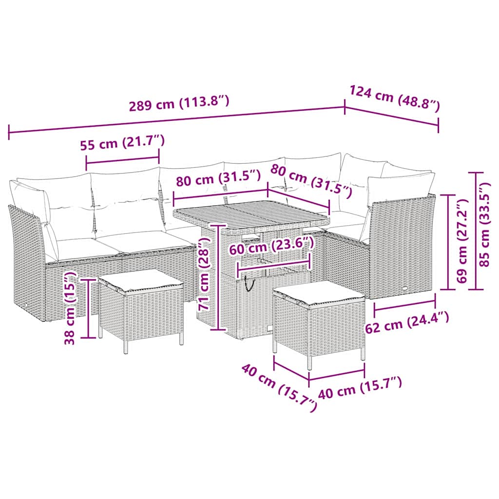 Tuinbankenset 9 pcs Grijs poly rattan is nu te koop bij PeponiXL, paradijselijk wonen!