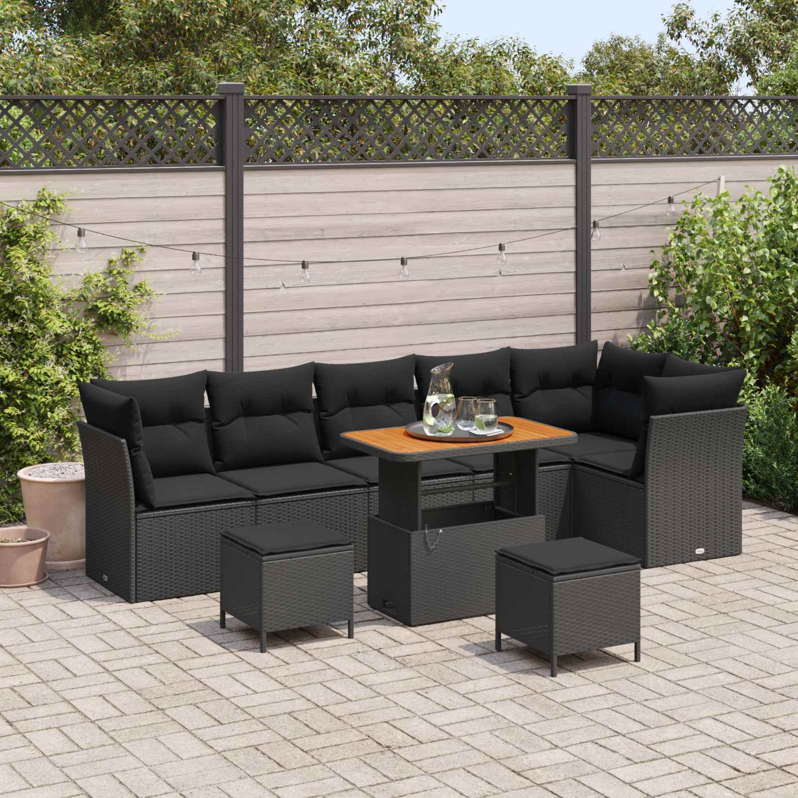 Tuinbankenset 9 pcs Zwart poly rattan is nu te koop bij PeponiXL, paradijselijk wonen!