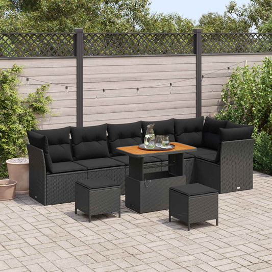 Tuinbankenset 9 pcs Zwart poly rattan is nu te koop bij PeponiXL, paradijselijk wonen!