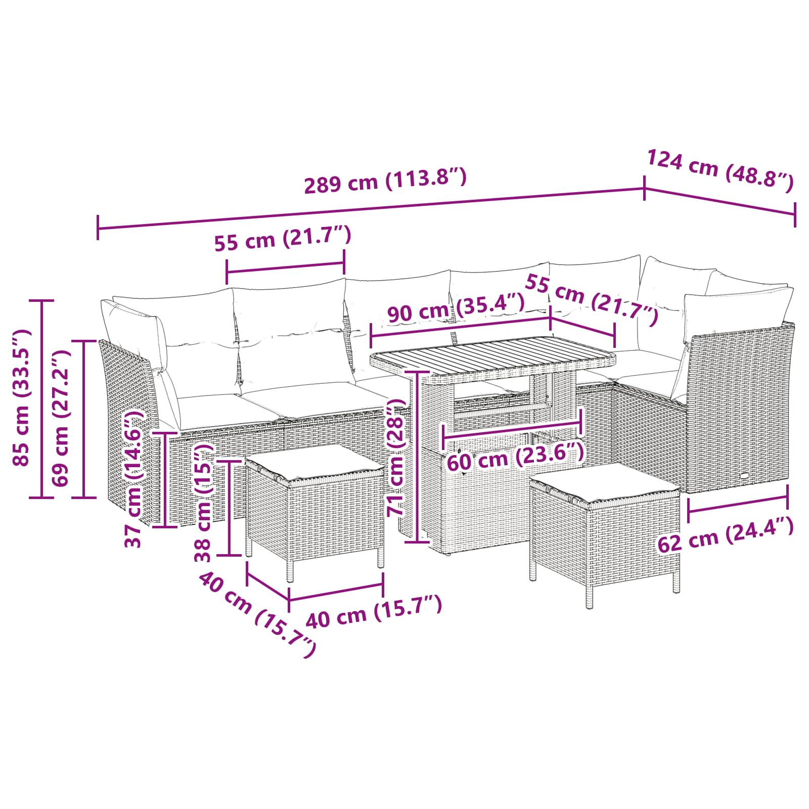 Tuinbankenset 9 pcs Zwart poly rattan is nu te koop bij PeponiXL, paradijselijk wonen!