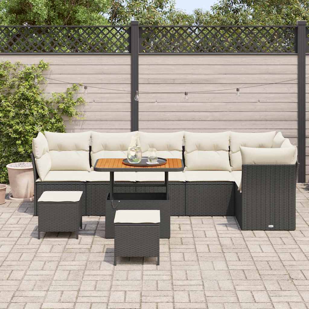 Tuinbankenset 9 pcs Zwart poly rattan is nu te koop bij PeponiXL, paradijselijk wonen!