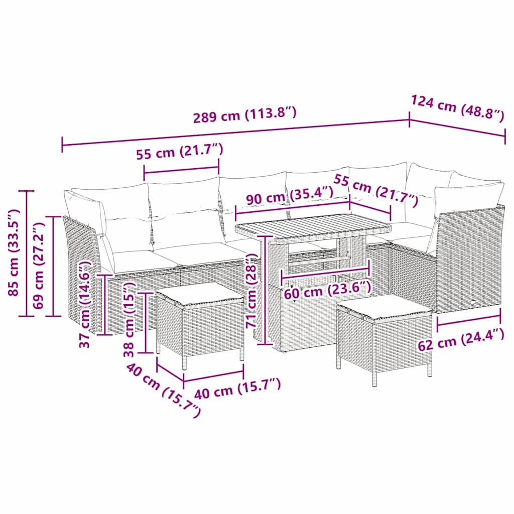 Tuinbankenset 9 pcs Beige poly rattan is nu te koop bij PeponiXL, paradijselijk wonen!