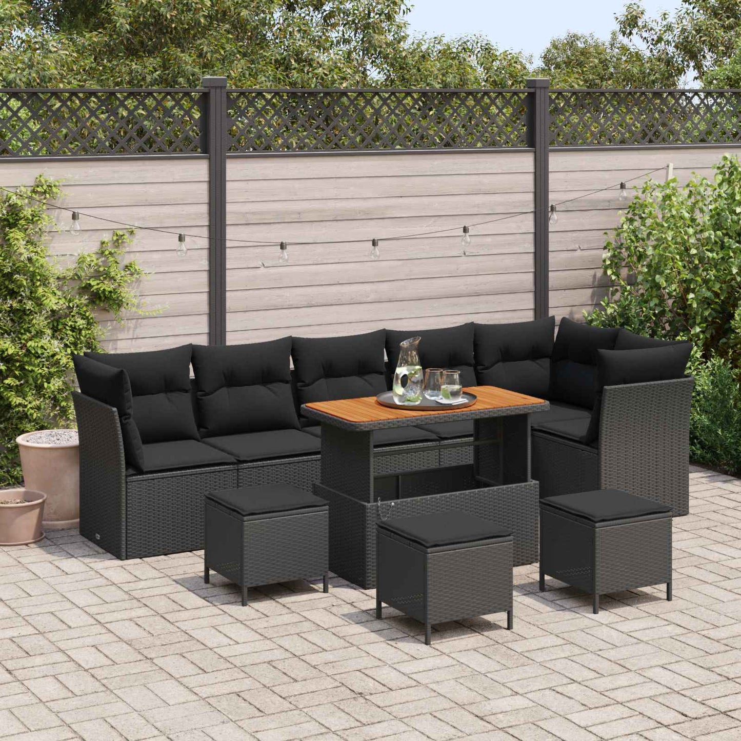 Tuinbankenset 10 pcs Zwart poly rattan is nu te koop bij PeponiXL, paradijselijk wonen!