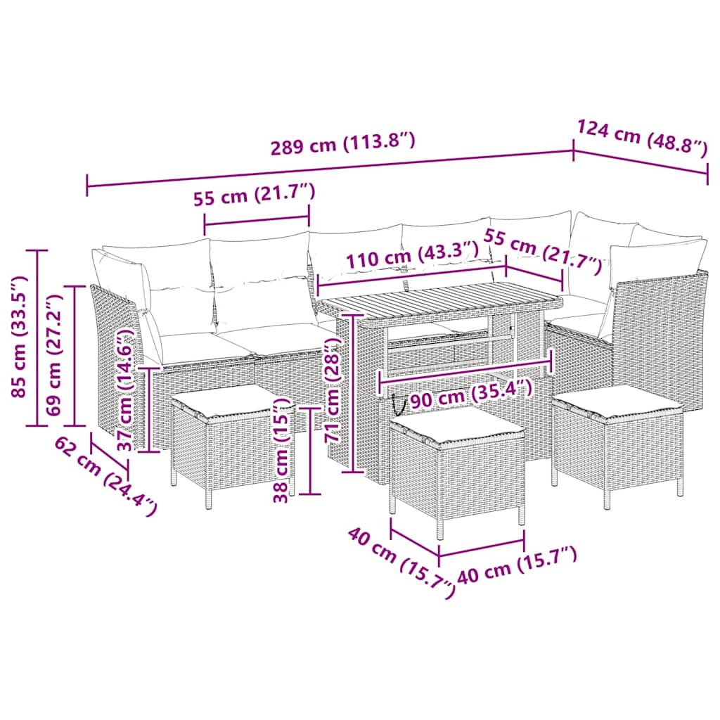Tuinbankenset 10 pcs Zwart poly rattan is nu te koop bij PeponiXL, paradijselijk wonen!