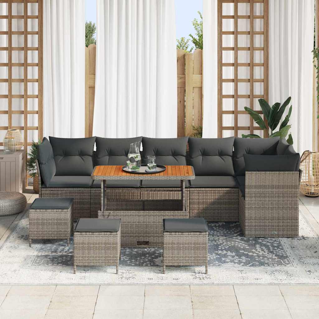 Tuinbankenset 10 pcs Grijs poly rattan is nu te koop bij PeponiXL, paradijselijk wonen!