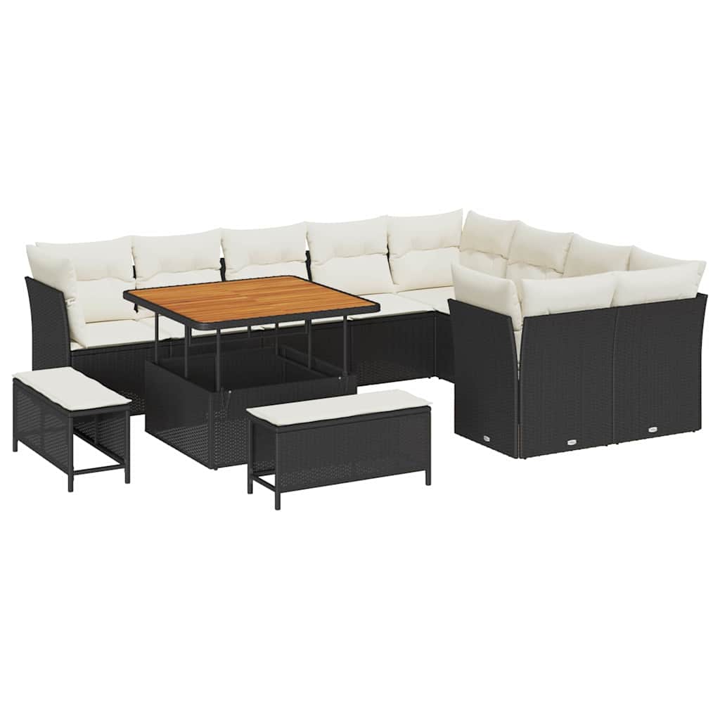 Tuinbankenset 12 pcs Zwart poly rattan is nu te koop bij PeponiXL, paradijselijk wonen!