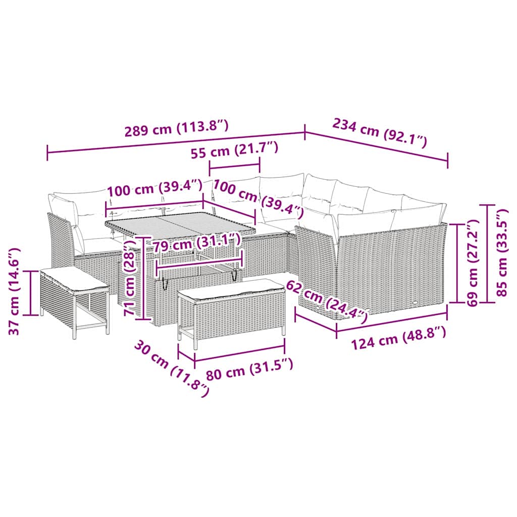Tuinbankenset 12 pcs Zwart poly rattan is nu te koop bij PeponiXL, paradijselijk wonen!