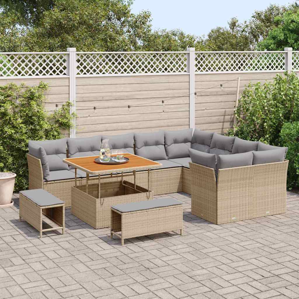 Tuinbankenset 12 pcs Beige poly rattan is nu te koop bij PeponiXL, paradijselijk wonen!