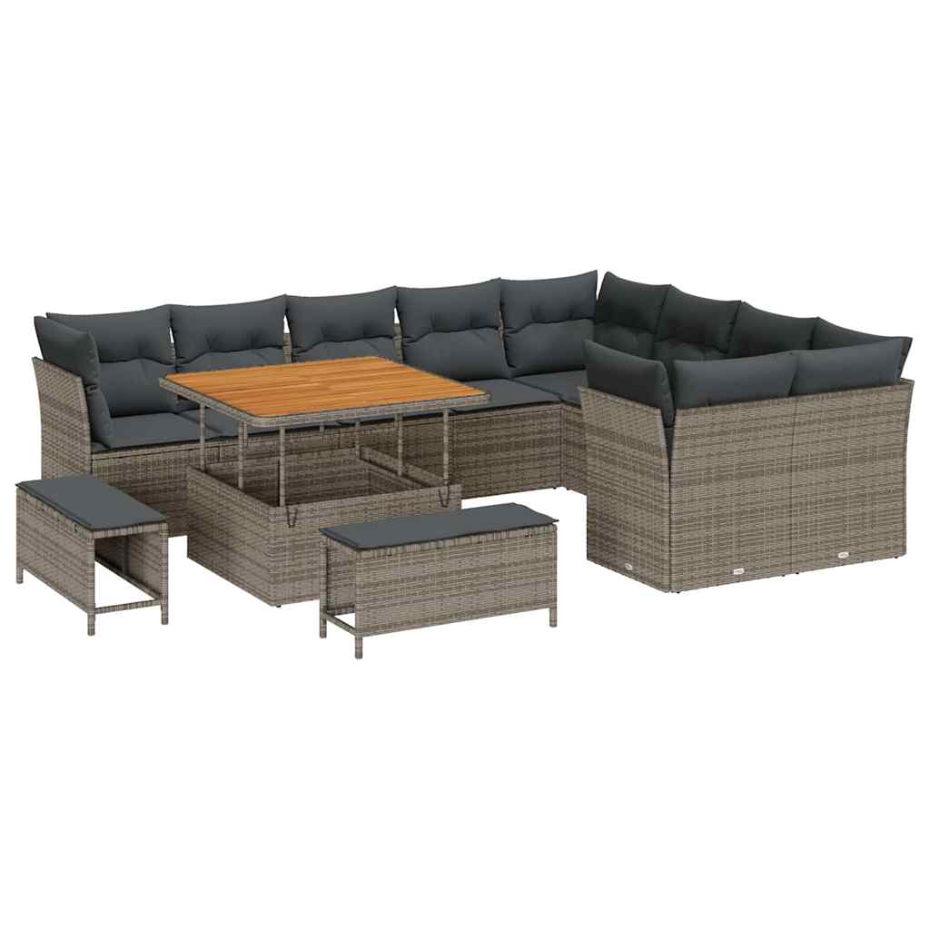 Tuinbankenset 12 pcs Grijs poly rattan is nu te koop bij PeponiXL, paradijselijk wonen!