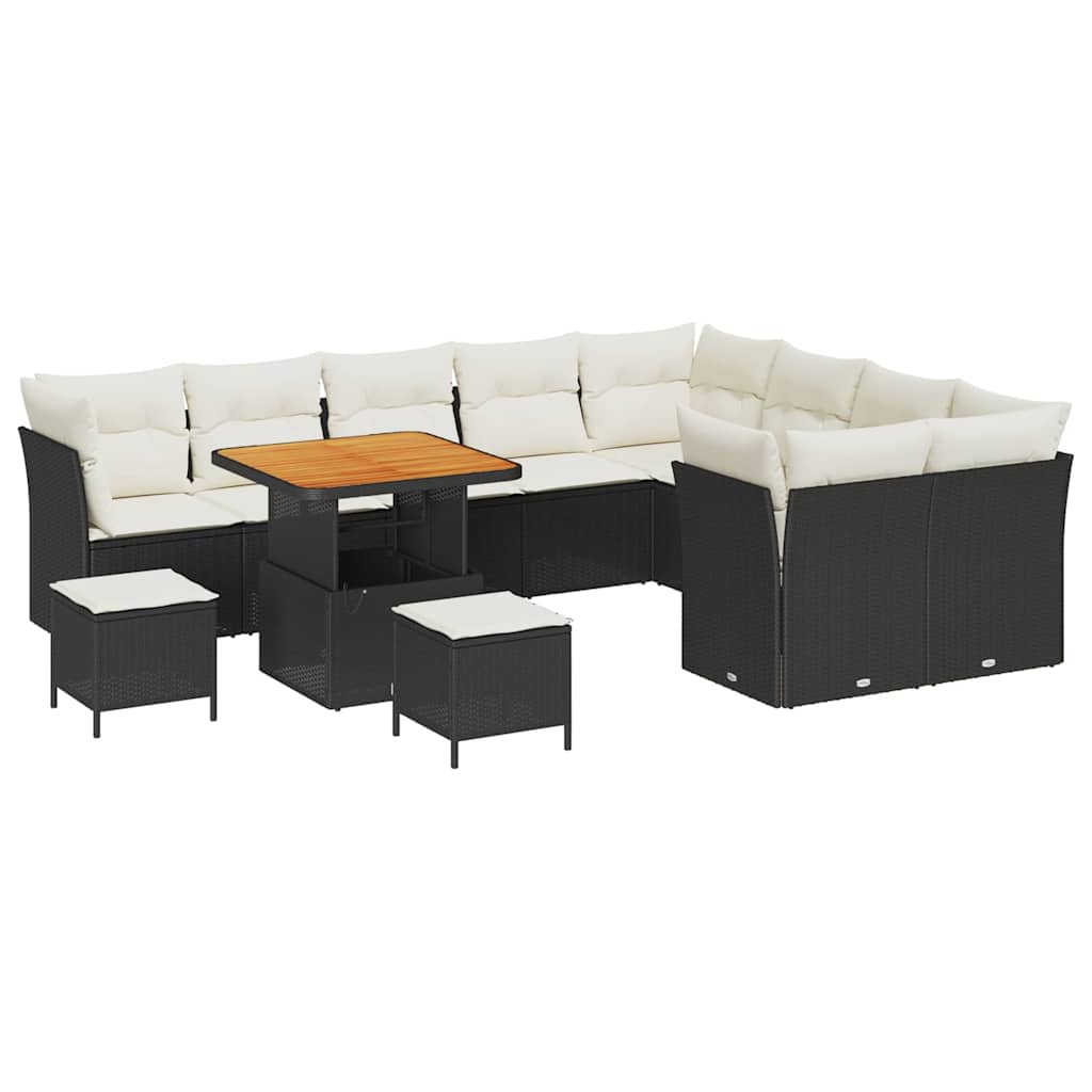 Tuinbankenset 12 pcs Zwart poly rattan is nu te koop bij PeponiXL, paradijselijk wonen!