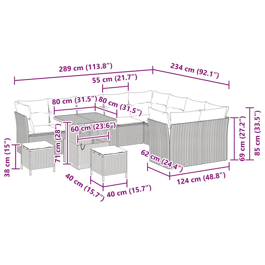 Tuinbankenset 12 pcs Zwart poly rattan is nu te koop bij PeponiXL, paradijselijk wonen!